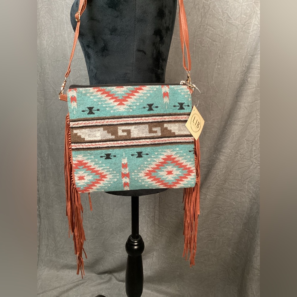 NWT Turquoise Western Fringe L.I.B. NY Crossbody